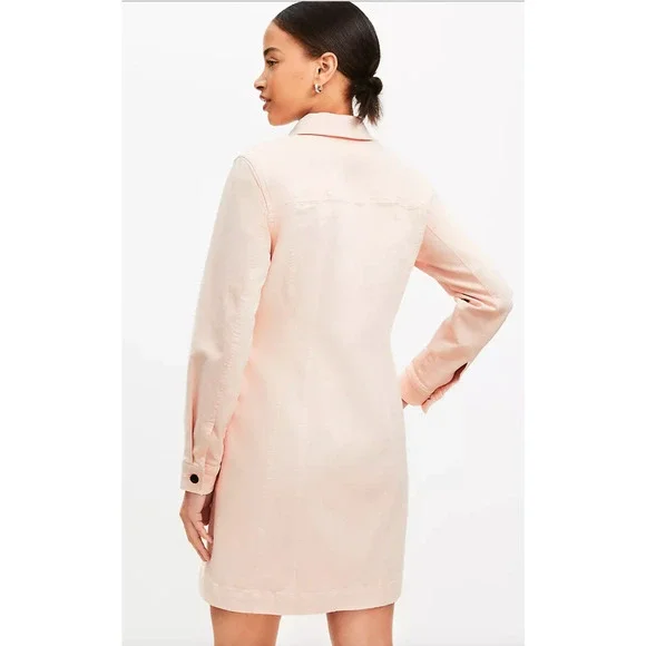 NEW ANN TAYLOR LOFT PINK SEAMED DENIM MINI POCKET DRESS SZ 8P 8 PETITE - Picture 3 of 6
